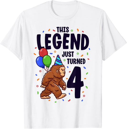 Bigfoot Birthday Party 4 Years Old Sasquatch Theme Boys T-Shirt