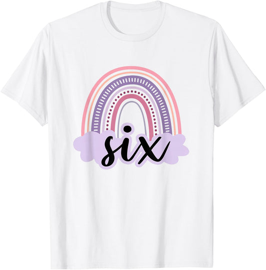 6 Year Old Boho Rainbow Six 6th Birthday Girls Family Party T-Shirt