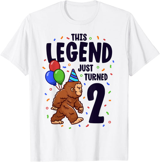 Bigfoot Second Birthday Party 2 Years Old Sasquatch Theme T-Shirt