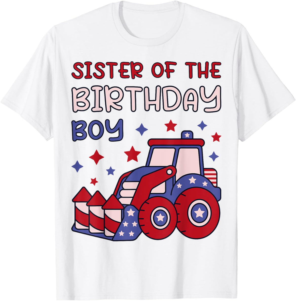 Sister of Birthday Boy 4th of July Fireworks 5th Birthday T-Shirt