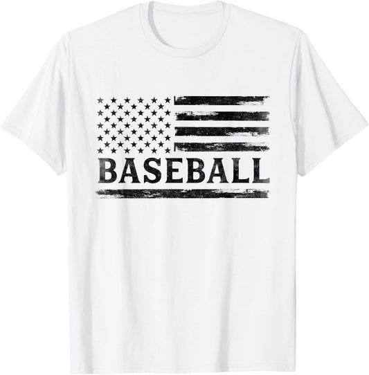 Baseball Black Vintage USA Flag Player Coach T-Shirt