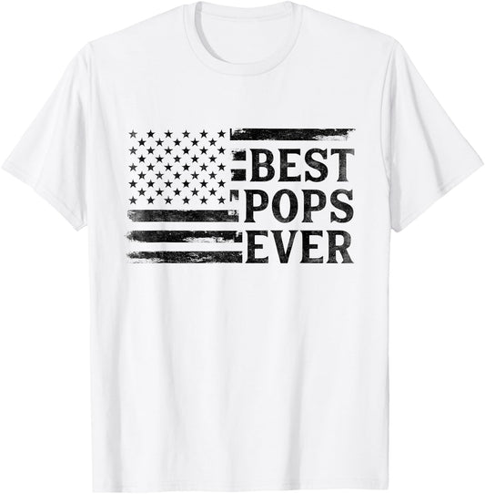 Best Pops Ever Black Vintage USA Flag Father's Day Grandpa T-Shirt