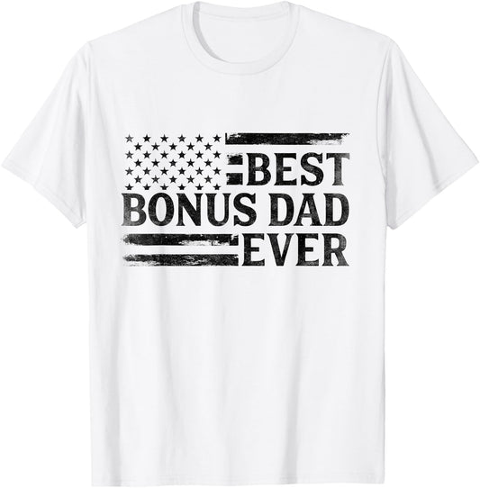Best Bonus Dad Ever Black Vintage USA Flag Father's Day T-Shirt