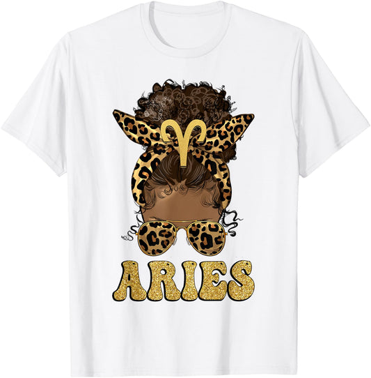 Aries Girl Afro Messy Bun African American Women T-Shirt