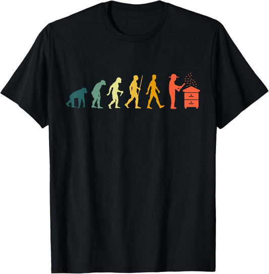 Beekeeper Evolution Retro Vintage Beekeeping Honey Bee , black T-Shirt