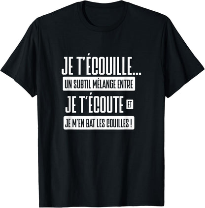 Punchline humor phrase funny joke beauf je t'couille , Black, S T-Shirt