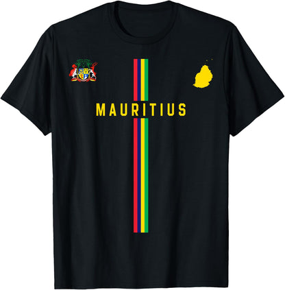 Flag of Mauritius, Silhouette Map of Mauritius, Coat of Arms , Black, S T-Shirt