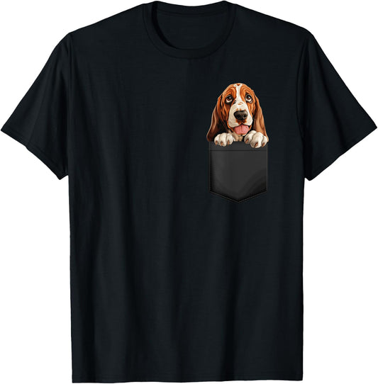 Basset Hound Puppy In A Pocket Animal Lover , Black, S T-Shirt