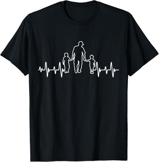 with German Text Papa von zwei Jungs Heartbeat Retro Father with 2 Sons, black T-Shirt