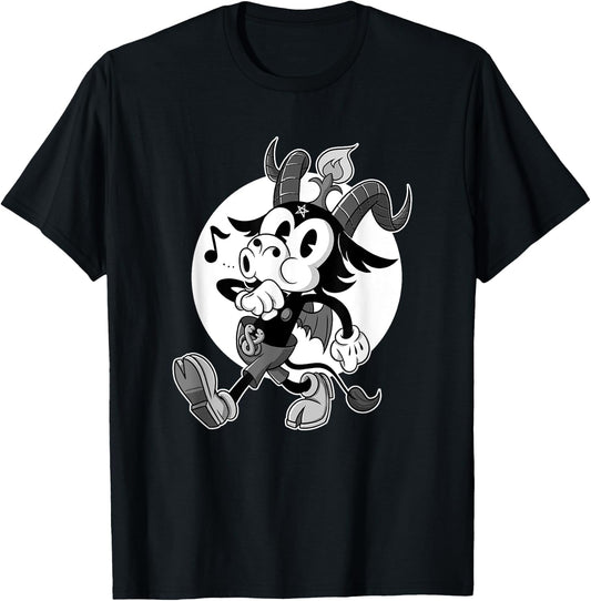 Atheist Satan Baphomet goat Retro Cartoon Black and White T-Shirt