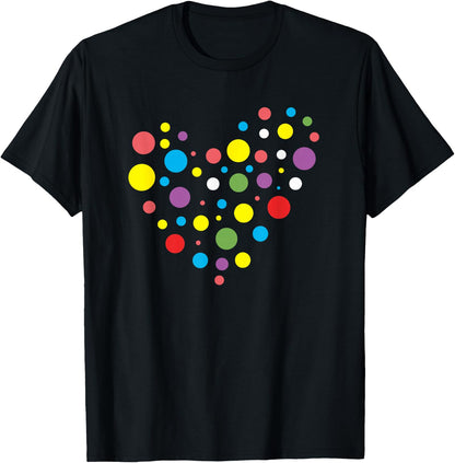 The Dot Day Heart with Colorful Dots Creative Design , black T-Shirt