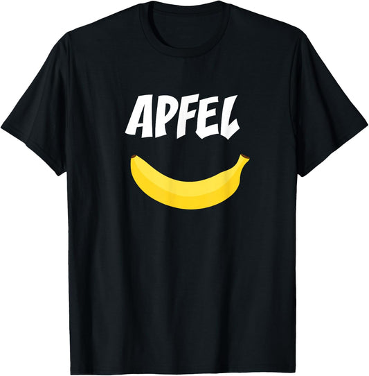 Apple with Banana Spring Summer Party Vegan Fruit , black T-Shirt