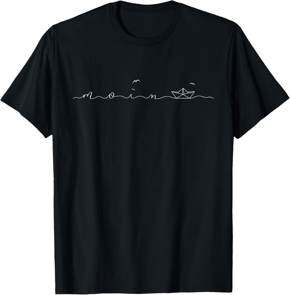 Moin Waves Coast Nordic Motif and Paper Boat Origami , black, s T-Shirt