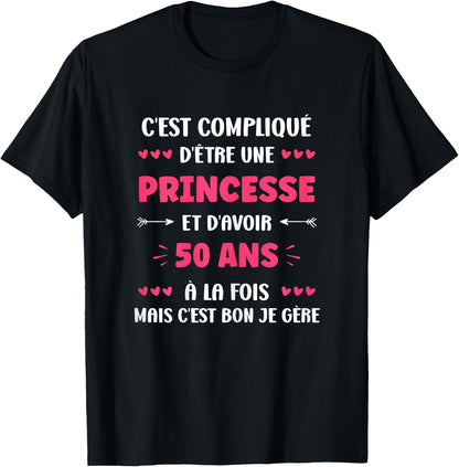Funny 50th Birthday Princess Woman 50 Years , Black, Female X-Small T-Shirt