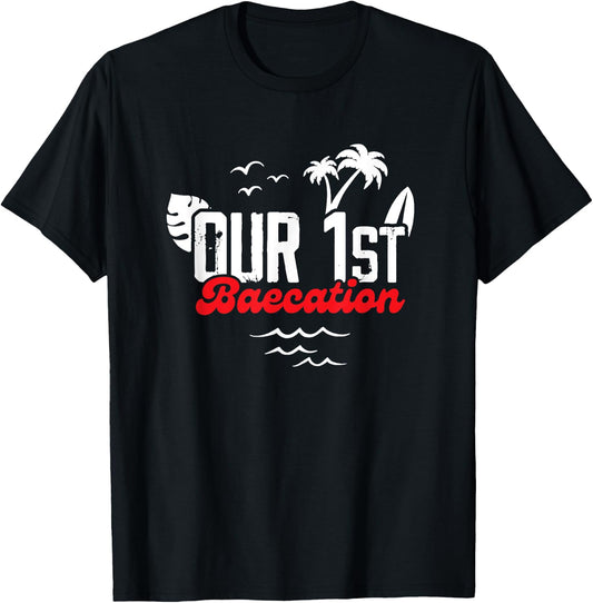 Baecation Shirts For Couples 2023 Matching Clothes -Adults Black Small Classic Fit Crew Collar Tropical Short Sleeve Our First Baecation Matching Couple Cruise Vacation T-Shirt