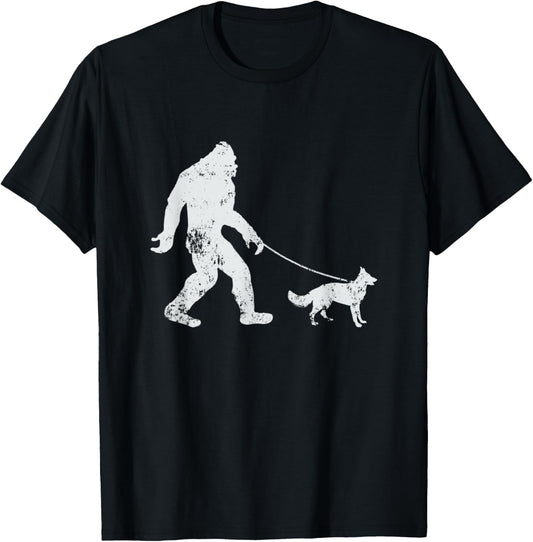 Bigfoot walking German Shepherd Funny Sasquatch T-Shirt
