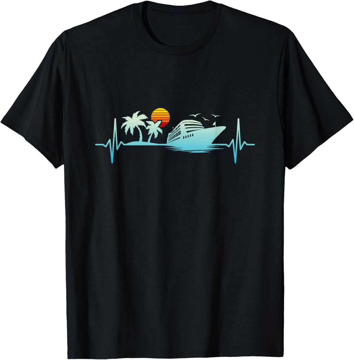 Cruise Heartbeat Summer Holiday Cruise Ship , black T-Shirt