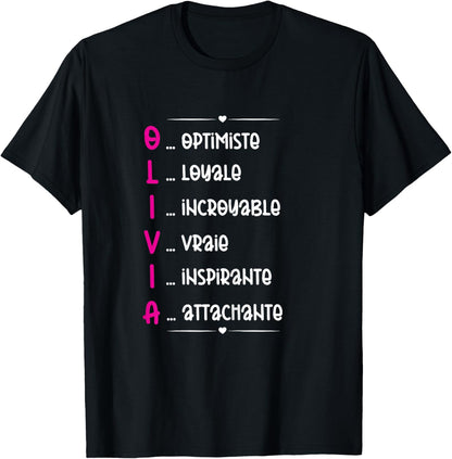 Olivia Prenom Personnalis Femme Cadeau Prenom Olivia Girls' , Black T-Shirt