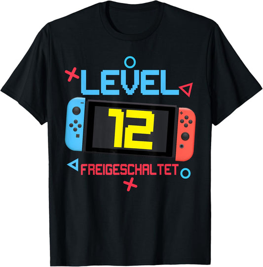 12th Birthday Boy 12 Years Old Level 12 Unlocked , black, S T-Shirt