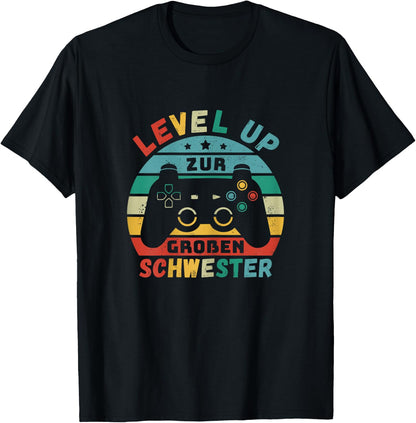 Level Up for Big Sister Birth Pregnant Girls Gamer , black, s T-Shirt