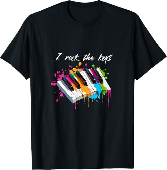 with I Rock the Keys Musician Keyboard Piano, black T-Shirt