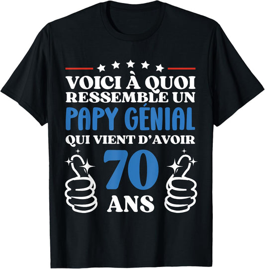 70 Years Gift Humour Birthday Grandpa Awesome , Black, S T-Shirt