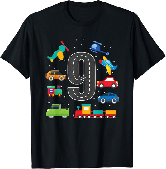 9 Year Old Transportation Birthday Boy 9th Toddler Truck Car T-Shirt