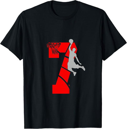 7 Year Old 7th Basketball Birthday PartyTheme Boys Girls T-Shirt