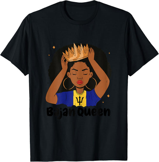 Bajan Queen Black Afro Barbados Flag Pride Barbadian T-Shirt