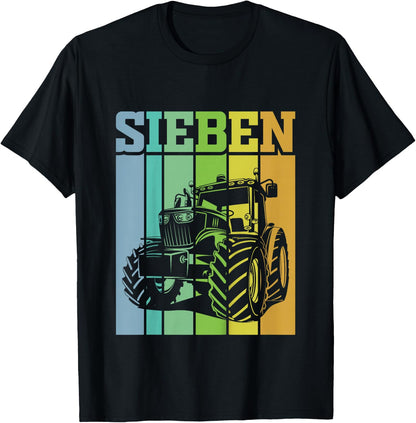 Children's Birthday 7 Years 7th Birthday Tractor , black T-Shirt