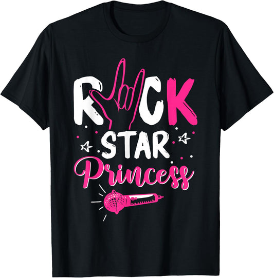 Women's Rockstar Birthday Girl Rock Star Princess Party Music , black T-Shirt