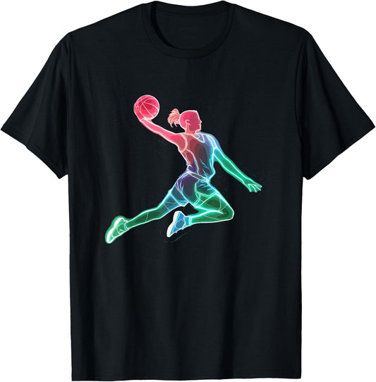 Basketball Dunk Girl Bright Basketball , Black, S T-Shirt