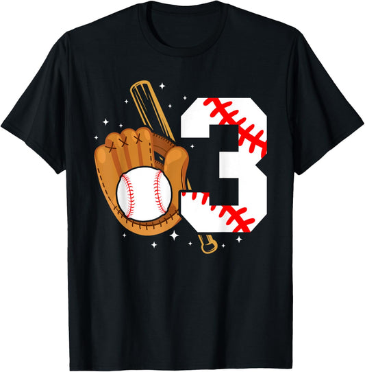 3rd Birthday Baseball Boy Three Year Old Baseball Player T-Shirt