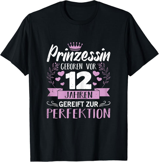 12th Birthday Girl Princess 12 Years Gift , black, s T-Shirt