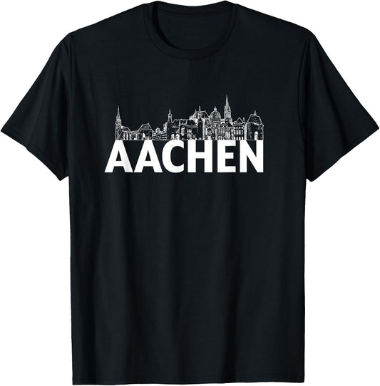 Aachen Deutschland Europa Stadt Skyline Silhouette Umriss Skizze T-Shirt