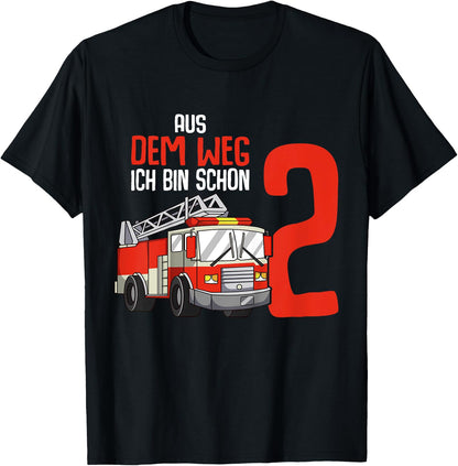 Children's 2nd Birthday Fire Brigade 2 Years Kids Boy , black T-Shirt