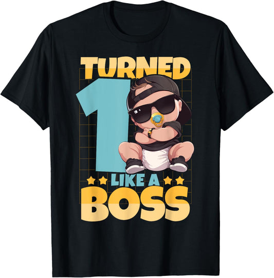 Baby 1st Birthday Boys Girls 1 Year Like a Boss Kids , Black, S T-Shirt