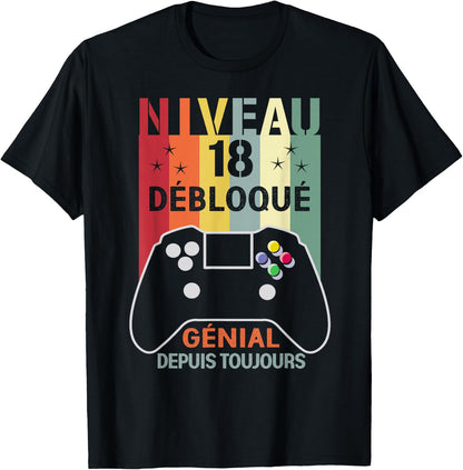 Level 18 Unlocked Funny 18th Birthday Gamer Gift , Black, S T-Shirt