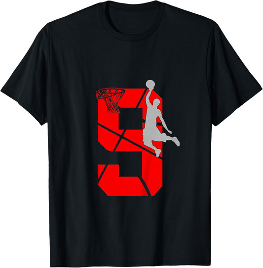 9 Year Old 9th Basketball Birthday PartyTheme Boys Girls T-Shirt