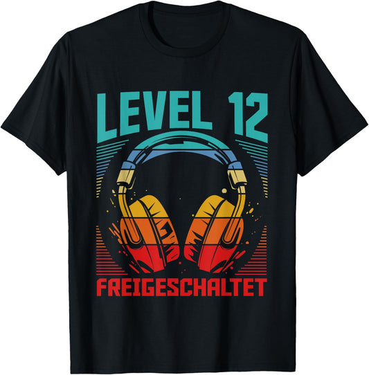 12th Birthday Boys Video Gamer Level 12 Unlocked Boys , black T-Shirt