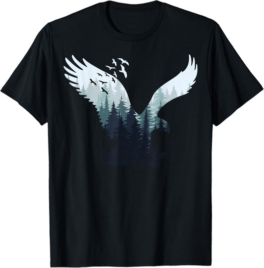 Animal Lovers in Nature with Eagle Silhouette , black T-Shirt