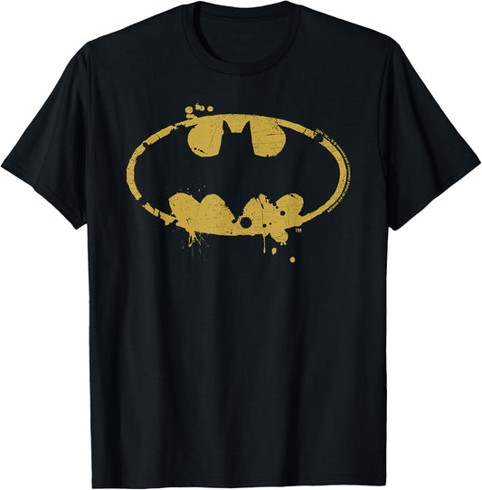 Batman Logo Splash Emblem Graffiti Yellow On Black T-Shirt