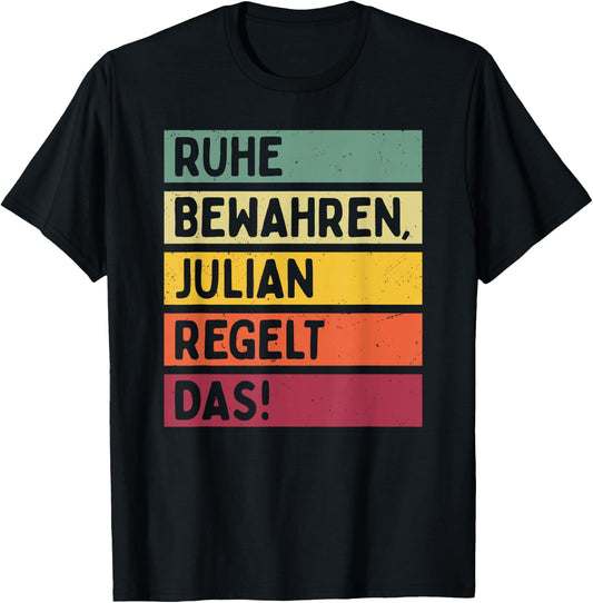with German Text in Retro Colours Julian Regelt, black T-Shirt
