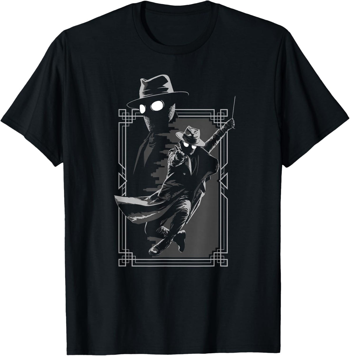 Marvel Spider-Noir Web Swing Black & White Art Deco Frame T-Shirt