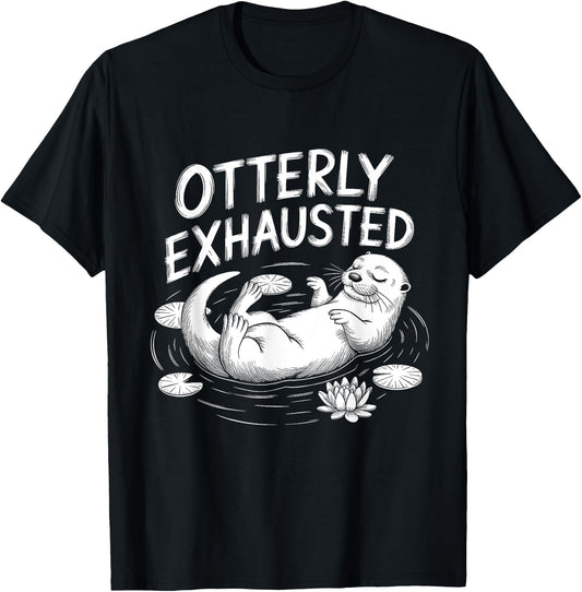 Adults Otter Lovers Black Small Modern Classic Cartoon Fun T-Shirt