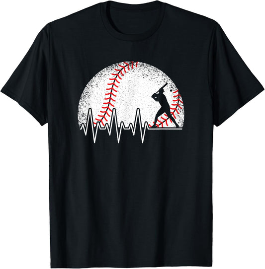Baseball Heartbeat Baseball Player Ball Women Men Kids , black T-Shirt