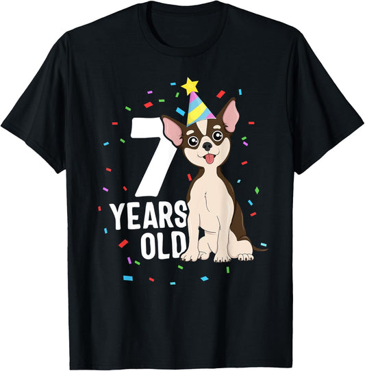 7 Years Old Birthday Outfit Chihuahua Dog Party 7th Kids T-Shirt