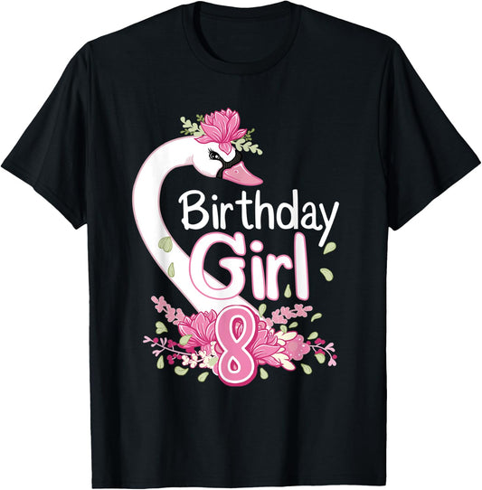 8th Birthday Wildlife Swan Animal 8 Year Old Birthday Girl T-Shirt