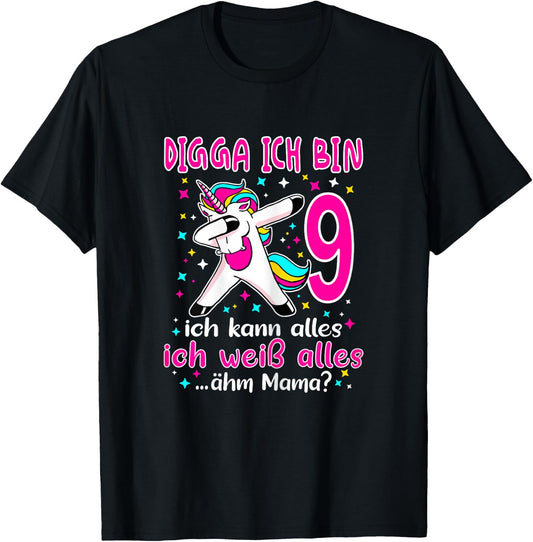 9th Birthday Girl - Digga Ich Bin 9 Years , black T-Shirt