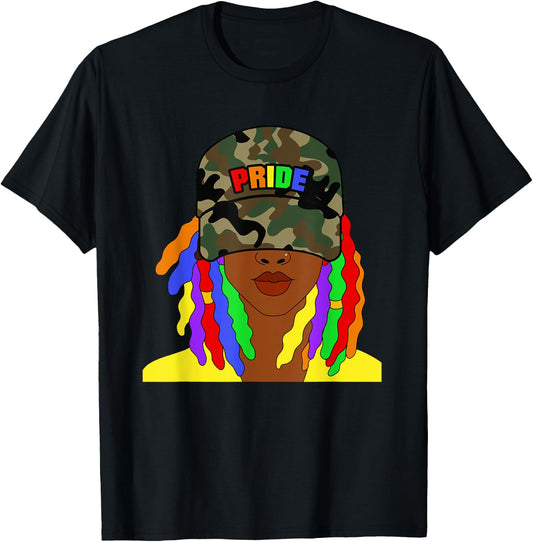 African American Lesbian Gay Pride Rainbow Locs Camo T-Shirt